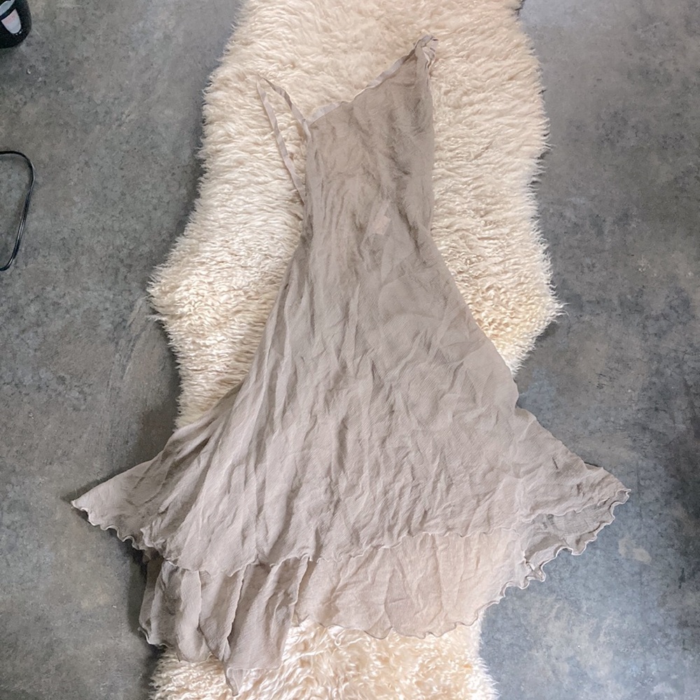 Stella McCartney asymmetrical gauze see-through slip dress w/ fish tail in gray